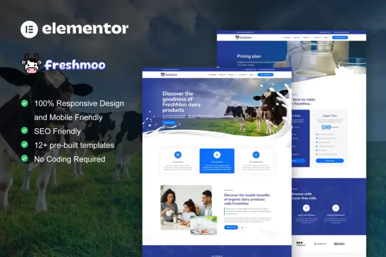 freshmoo dairy farm elementor pro template kit 1