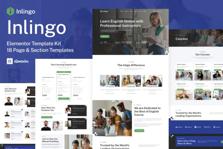 inlingo professional english course elementor template kit 1