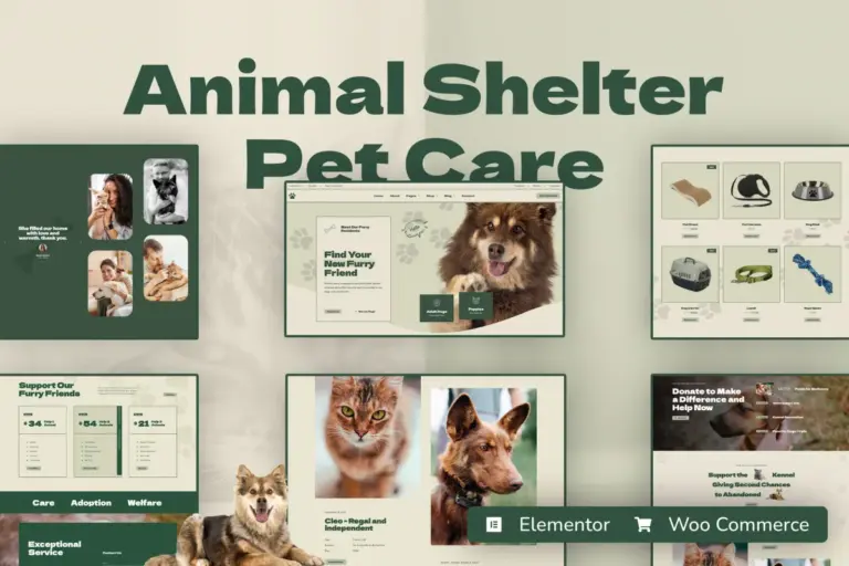 kenneli animal shelter pet care elementor pro template kit 1