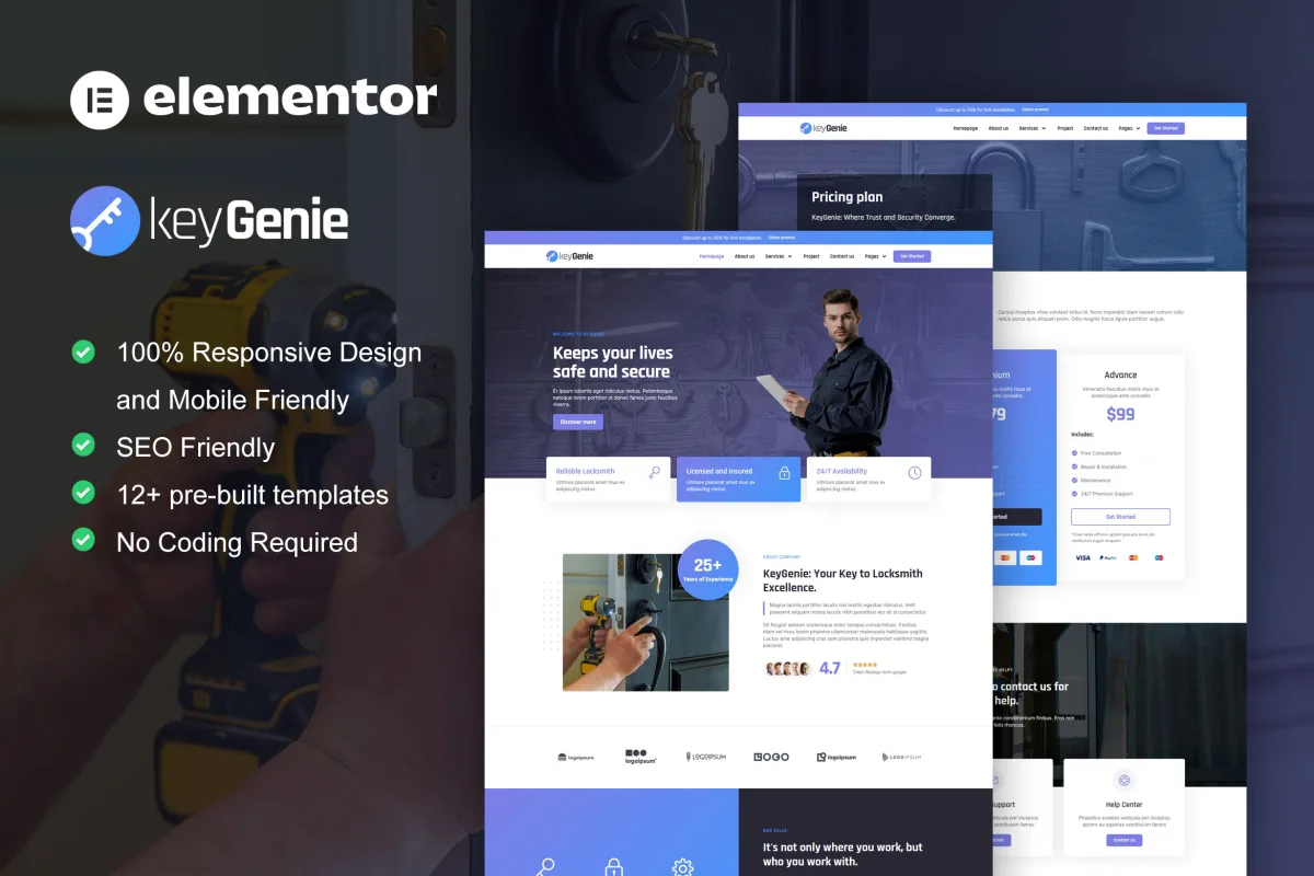 KeyGenie – Locksmith & Key Maker Service Elementor Template Kit