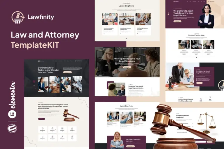 lawfinity law attorney elementor template kit 1