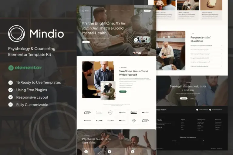 mindio psychology counseling elementor template kit 1