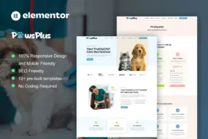 PawsPlus – Pet Care & Veterinary Elementor Template Kit