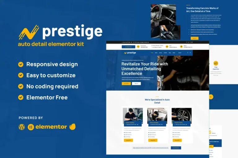 prestige car repair auto detailing service elementor template kit 1