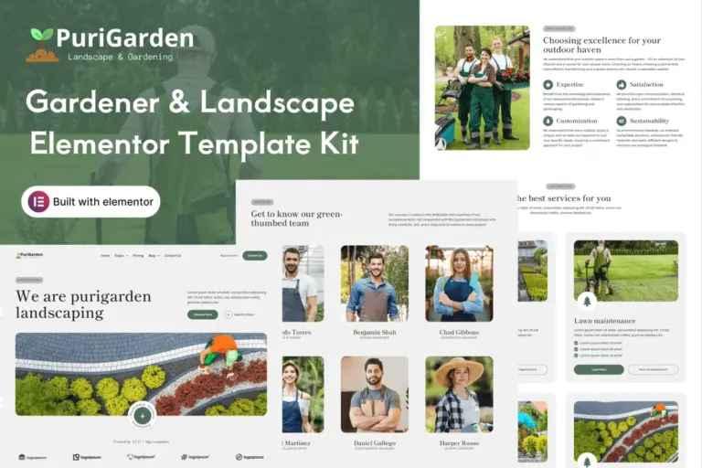 purigarden gardener landscape elementor pro template kit 1
