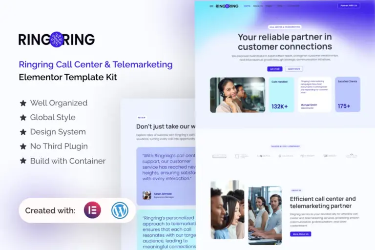ringring call center telemarketing elementor template kit 1