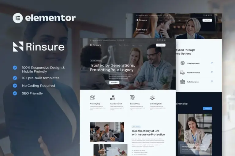 rinsure insurance agency elementor template kit 1