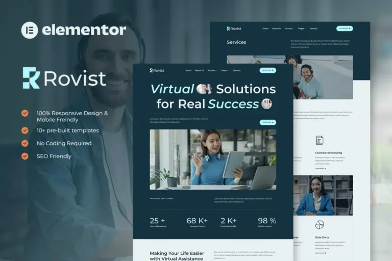 rovist virtual assistant service elementor template kit 1