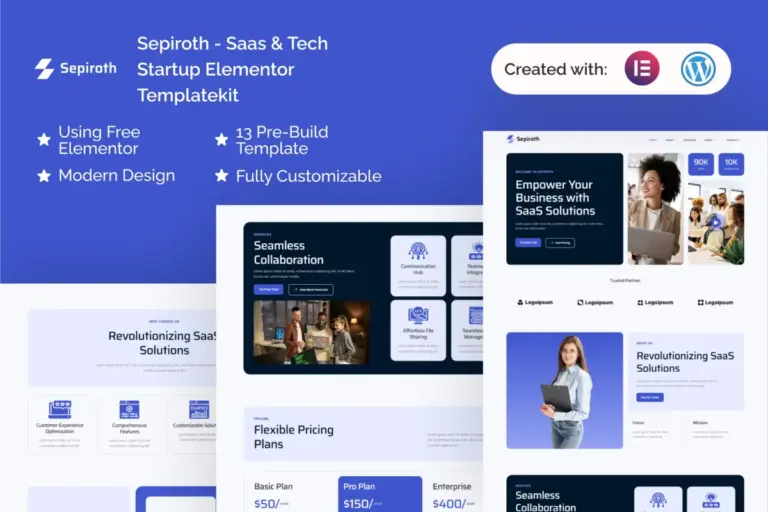 sepiroth saas tech startup elementor template kit 1