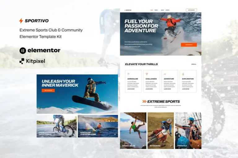 sportivo extreme sports club community elementor template kit 1