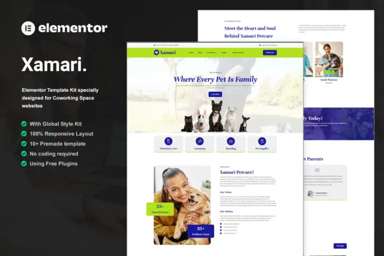 xamari pet care services elementor template kit 1