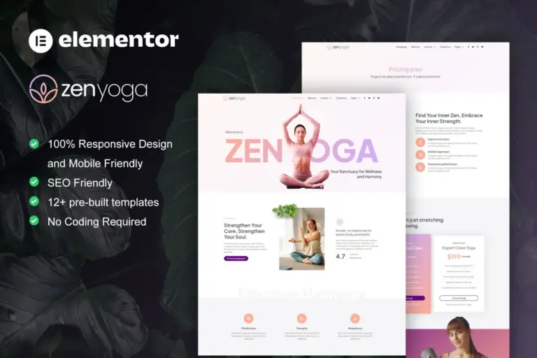 zenyoga yoga meditation elementor template kit 1