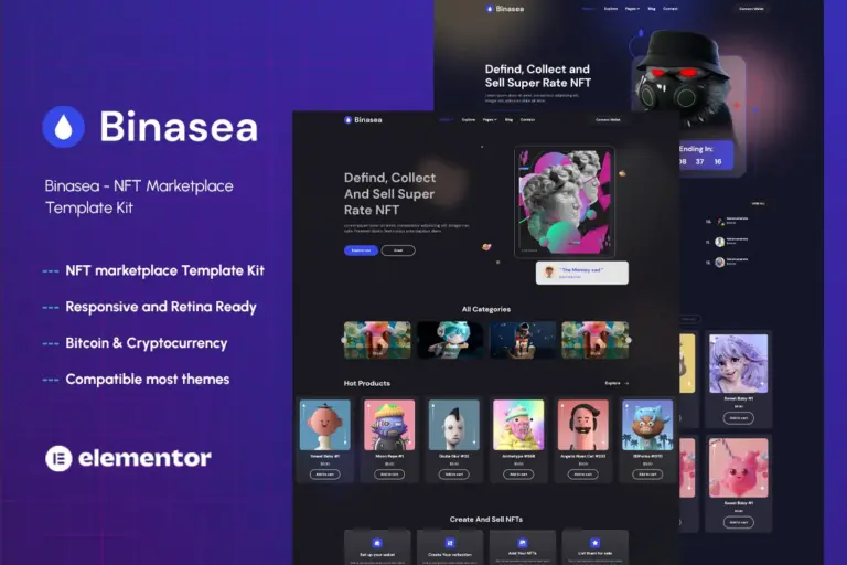 binasea nft marketplace elementor template kit