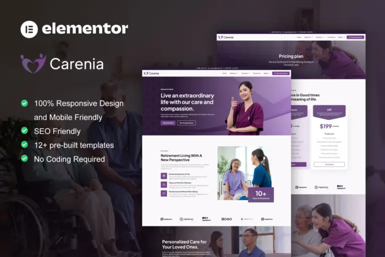 carenia home care private nursing services elementor template kit 1