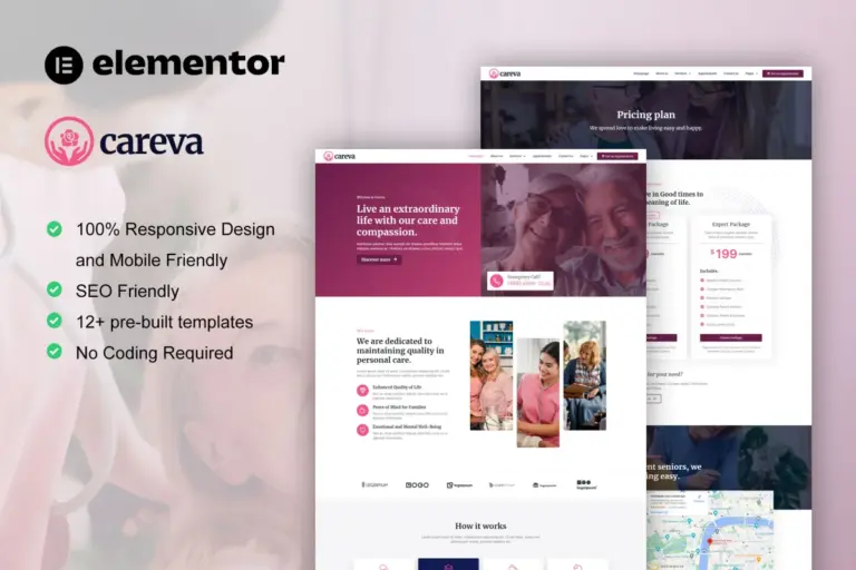careva senior care services elementor pro template kit 1