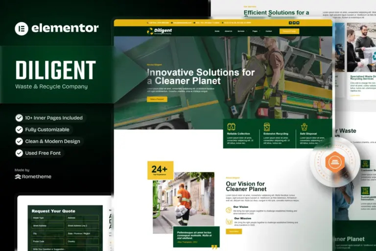 diligent waste management recycling company elementor template kit 1