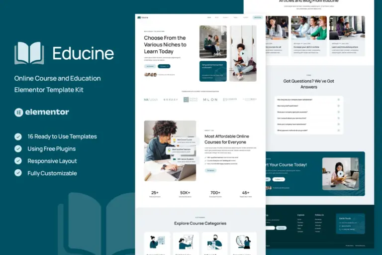 educine online course education elementor template kit 1