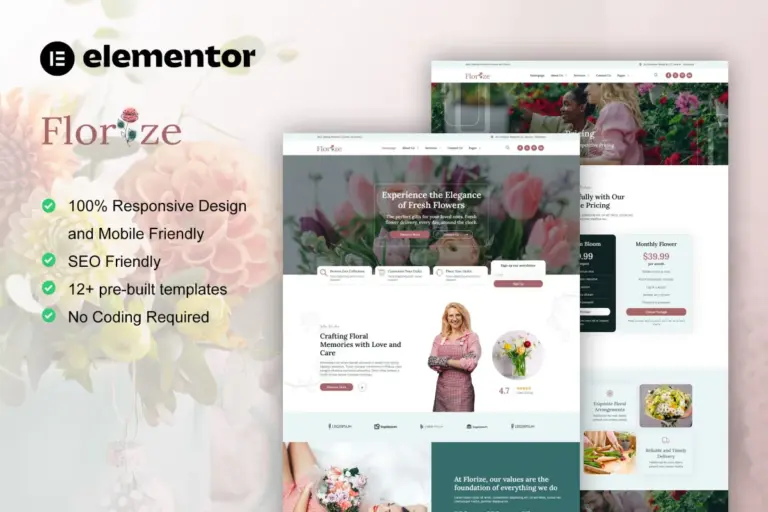 florize florist flower boutique elementor template kit 1