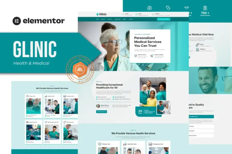 glinic health medical elementor template kit 1