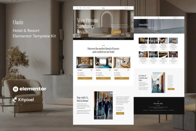 oasis hotel resort elementor template kit 1