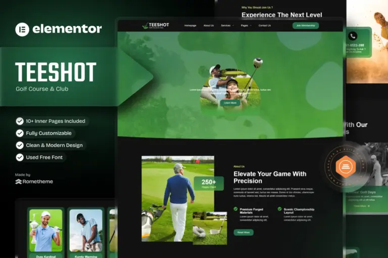 teeshot golf club course elementor template kit 1