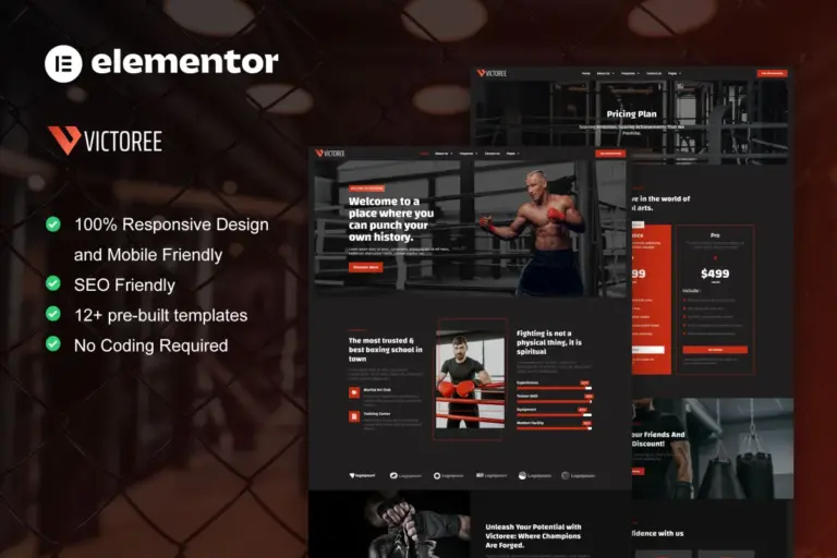 victoree boxing school martial arts elementor pro template kit 1