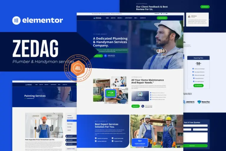 zedag plumber handyman services elementor pro template kit 1