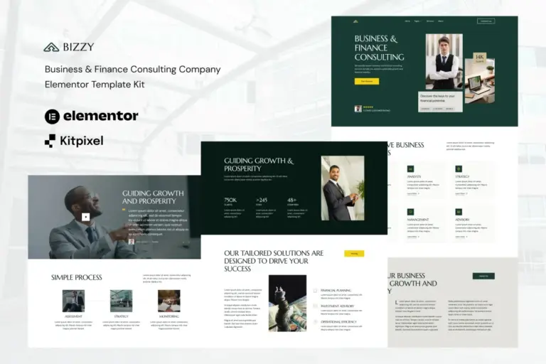 bizzy business finance consulting company elementor template kit