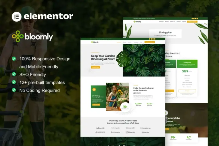 bloomly landscape gardening service elementor pro template kit