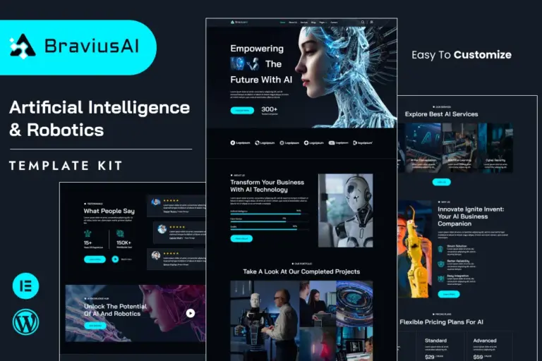 braviusai artificial intelligence robotics elementor template kit