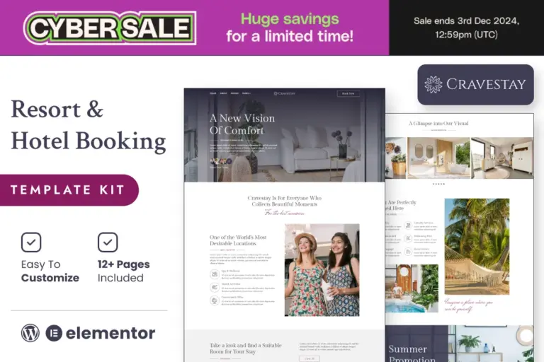 cravestay luxury hotel resort elementor template kit 1