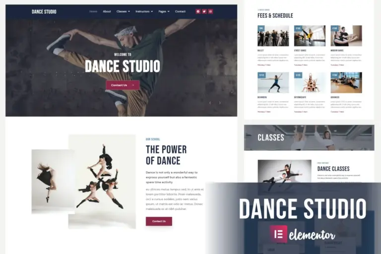 dance studio elementor template kit 1