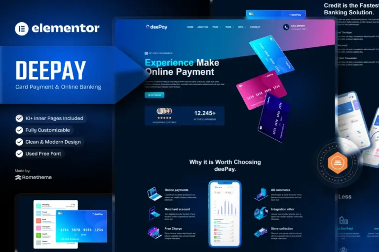 deepay card payment online banking elementor template kit 1
