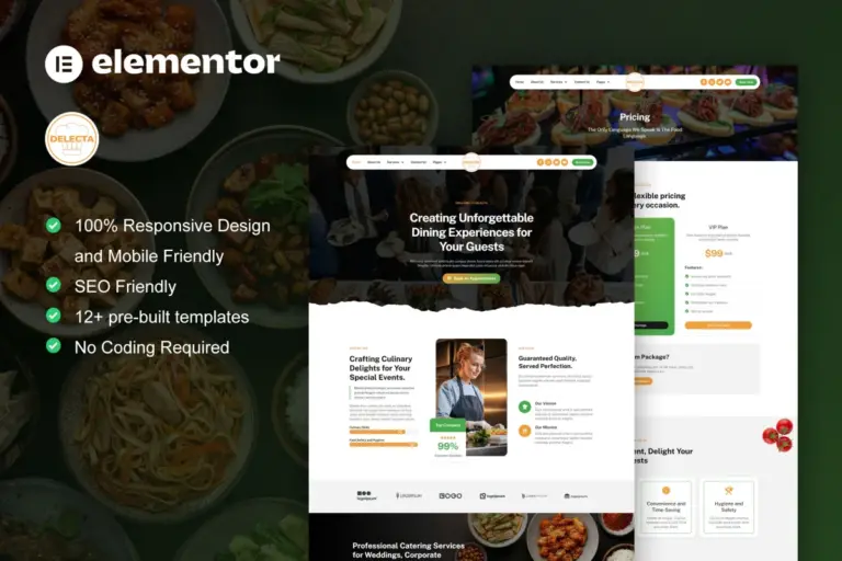 delecta catering service restaurant elementor template kit 1