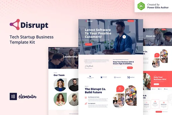 disrupt tech startup business elementor template kit 1