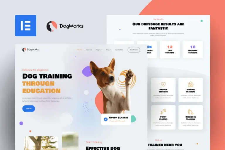dogworks dog training elementor template kit 1