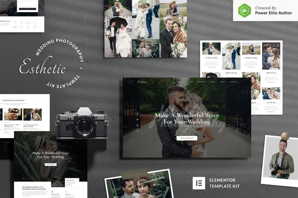 esthetic wedding photography elementor template kit 1