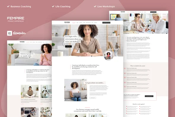 fempire business coach elementor pro template kit 1