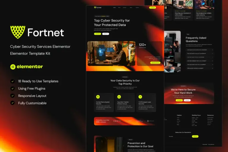 fortnet cyber security services elementor template kit 1