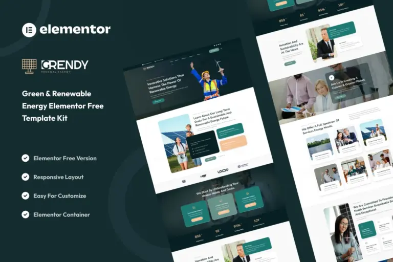 grendy green renewable energy solutions elementor template kit 1