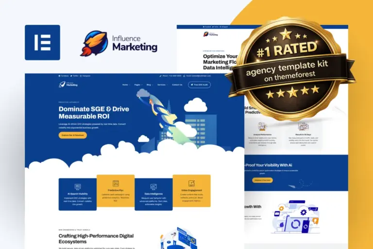 influence marketing seo digital agency elementor template kit