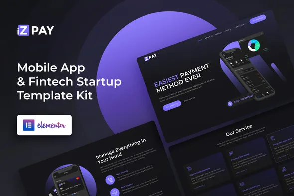 izpay mobile app fintech startup elementor template kit 1