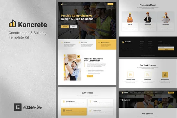 koncrete construction building elementor template kit 1