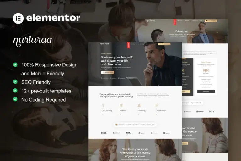 nurturaa life coach motivator elementor pro template kit 1
