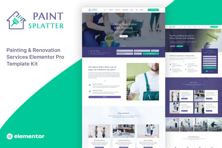 paint splatter painting renovation services elementor pro template kit 1