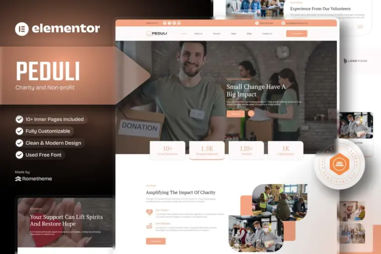 peduli charity elementor template kit 1