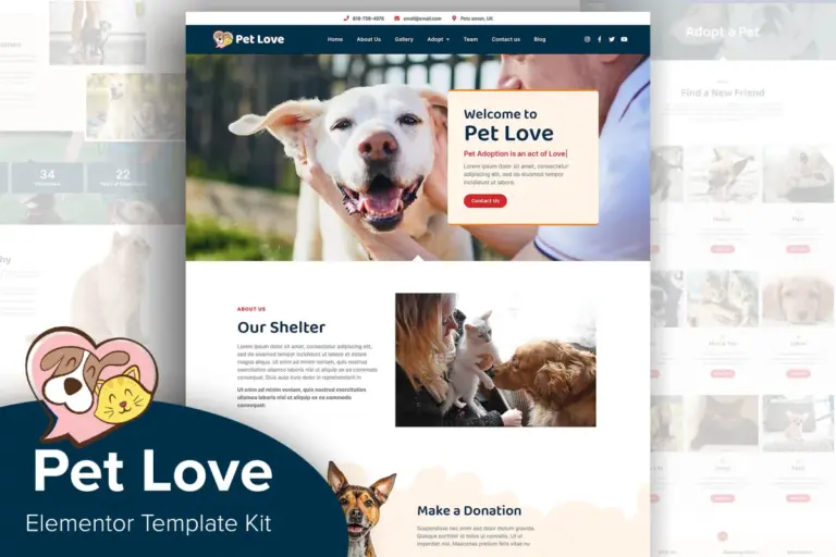 pet love animal shelter elementor template kit 1