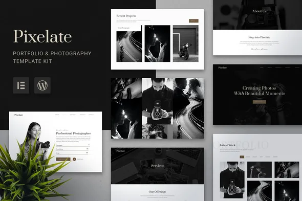 pixelate portfolio photography elementor template kit 1