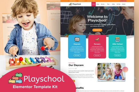 playschool childcare school elementor template kit 1