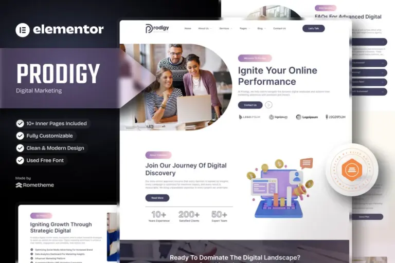 prodigy digital marketing elementor template kit